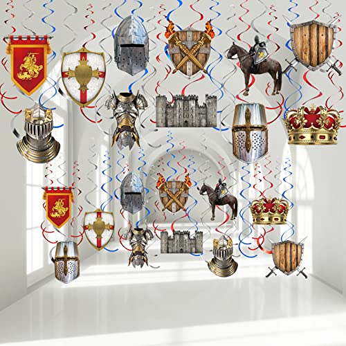Faccito 22 Stück Mittelalterliche Ritter Geburtstag Deko Mittelalterliche Hängende Wirbel Ritterkrone Steinmauer Mittelalterliche Party Dekoration Spirale Renaissance Deko Schloss Deko für Party von Faccito