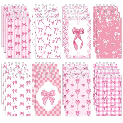 Faccito 24 Pcs Pink Bow Mini Notebook Cute Coquette Pink Party Favors Preppy Bow Small Notepads Coquette Pocket Spiral Journal for Birthday Party Supplies Classroom Rewards Gift, 2.4 x 3.9 Inch von Faccito