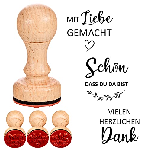 Faccito 3 Stück 3 cm Schön Dass Du Da Bist Dankeschön Holzstempel mit Griff Sammelalbum Versiegelung Stempel aus Holz Tinten Stempel für DIY Basteln Briefe Karten Hochzeit Scrapbooking von Faccito