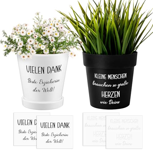 Faccito 4 Aufkleber für Den Blumentopf Dankeschön Aufkleber Vielen Dank, Beste Erzieherin Der Welt Erzieher Geschenk Kindergarten Dankeschön Geschenk Danke für Kindergarten(Einfach Stil) von Faccito