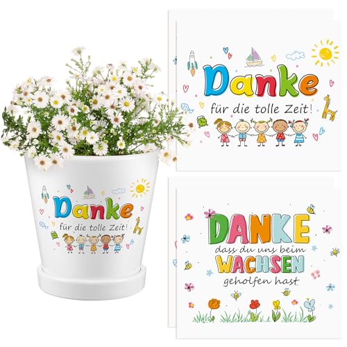 Faccito 4 Aufkleber für den Blumentopf Dankeschön Aufkleber Danke, dass du mir beim Wachsen geholfen hast Erzieher Geschenk Kindergarten Dankeschön Geschenk für Lehrer (Blumen, Händchenhalten) von Faccito