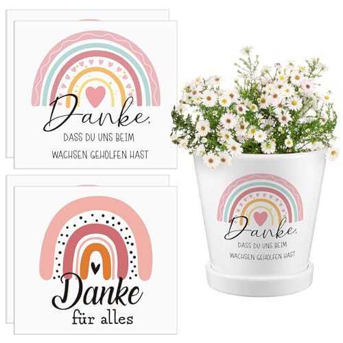 Faccito 4 Aufkleber für den Blumentopf Dankeschön Aufkleber Danke, dass du mir beim Wachsen geholfen hast Erzieher Geschenk Kindergarten Dankeschön Geschenk für Lehrer (Regenbogen) von Faccito