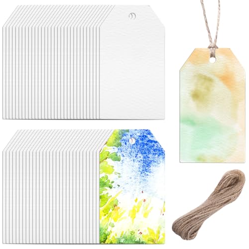 Faccito 50 Sets Aquarell-Lesezeichen mit Hanfseil, DIY-Lesezeichen-Set, Baumwoll-Aquarell-Papier, Lesezeichen mit Loch, Lesezeichenblock für DIY-Aktivitäten und Geschenkanhänger, 7,1 x 4,1 cm Faccito 50 Sets Aquarell-Lesezeichen mit Hanfseil, DIY-Lesezeichen-Set, Baumwoll-Aquarell-Papier, Lesezeichen mit Loch, Lesezeichenblock für DIY-Aktivitäten und Geschenkanhänger, 7,1 x 4,1 cm von Faccito