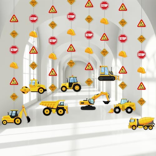 Faccito 8 Pack Baustelle Party Girlande Verkehrszone Geburtstag Papier Banner Konstruktion Party Decke Deko Hängende Ausschnitte für Kinder Junge Kipper Bauarbeiter Kindergeburtstag von Faccito
