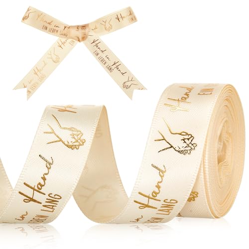 Faccito Hochzeit Schleifenband 4,5 m x 15 mm Hochzeitsgeschenk Deko Band Geschenkband Hochzeitsband für Hochzeitsdekoration Geschenkpapier Schleife Torten Blumen DIY(Hand in Hand,Gold) von Faccito
