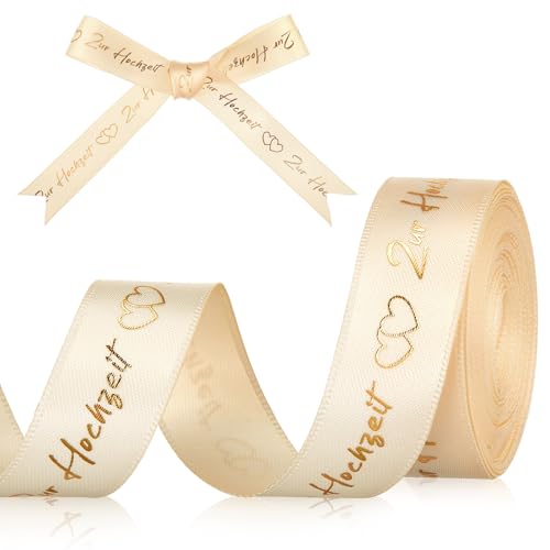 Faccito Hochzeit Schleifenband 4,5 m x 15 mm Hochzeitsgeschenk Deko Band Geschenkband Hochzeitsband für Hochzeitsdekoration Geschenkpapier Schleife Torten Blumen DIY(Zur Hochzeit,Gold) von Faccito