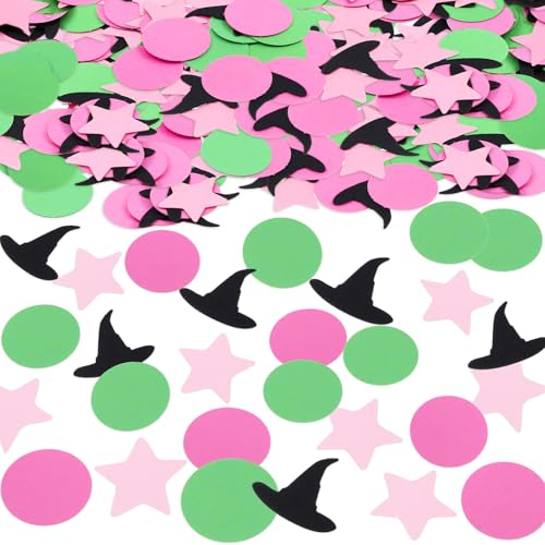 Faccito Set mit 200 Stück Hexen-Konfetti rosa grün Hexe Thema Party Dekorationen DIY Supplies Zauberin Stern Tischdekoration für Geburtstag Hochzeit von Faccito
