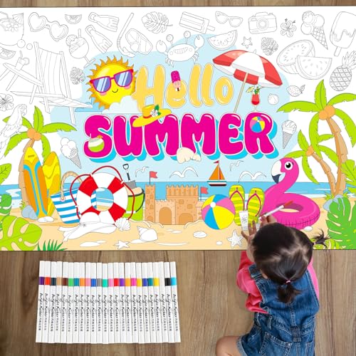 Faccito Sommer Ausmalposter mit 24 Aquarell Marker 128 x 80 cm Große Tischdecke zum Ausmalen Hello Summer Riesen Ausmalbild Banner zum Bemalen für Sommer Pool Geburtstag Beschäftigung Party Faccito Sommer Ausmalposter mit 24 Aquarell Marker 128 x 80 cm Große Tischdecke zum Ausmalen Hello Summer Riesen Ausmalbild Banner zum Bemalen für Sommer Pool Geburtstag Beschäftigung Party von Faccito