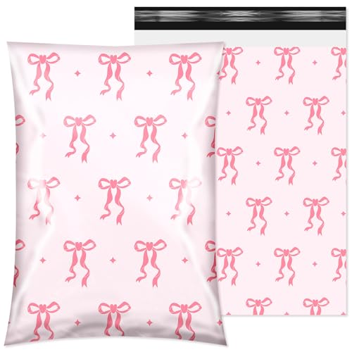 Faccito Versandtaschen aus Polymaterial, strapazierfähig, versiegelt, Rosa, Schleifen, kokett, wasserdicht und reißfest, niedlich, groß, für Kleidung, kleine Unternehmen, 150 Stück Faccito Versandtaschen aus Polymaterial, strapazierfähig, versiegelt, Rosa, Schleifen, kokett, wasserdicht und reißfest, niedlich, groß, für Kleidung, kleine Unternehmen, 150 Stück von Faccito