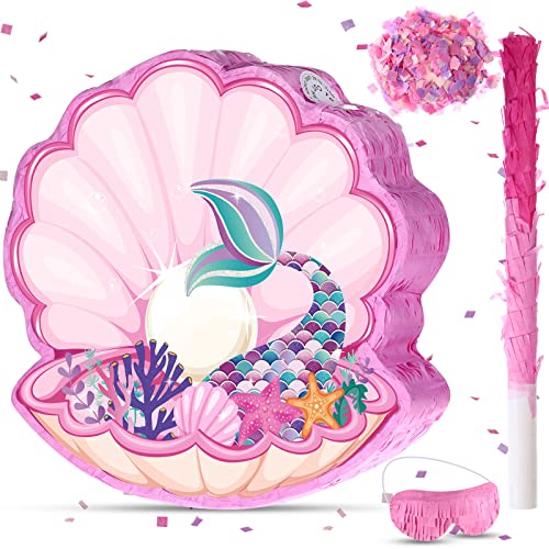 Muschel Pinata Meerjungfrau Pinatas für Geburtstagsparty Mädchen, Meer Thema Pinata mit Pinata Stick, Augenbinde und Konfetti für Meerjungfrau Geburtstag Dekorationen Supplies von Faccito