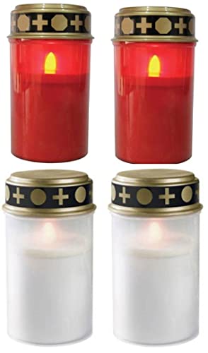 Fachhandel-Plus das Plus für Ihren Einkauf 4er Set Grablichter 2 x rot und 2 x weiß, LED Kerze, Grabkerze, Flackereffekt von Fachhandel-Plus das Plus für Ihren Einkauf