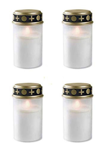 Fachhandel-Plus 4er Set Grablichter weiß, LED Kerze, Grabkerze, Ewiges Licht, Flackereffekt von Fachhandel-Plus