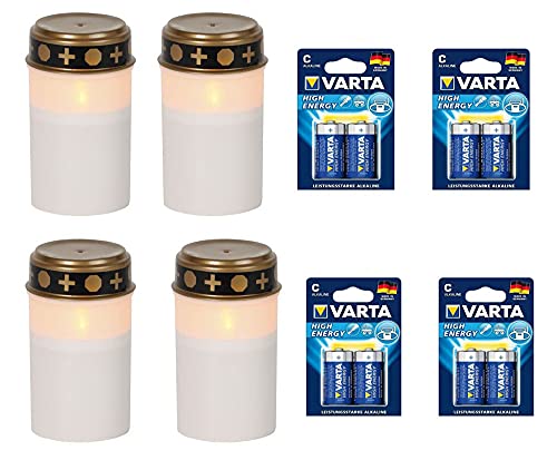 Fachhandel Plus LED-Grablicht Ewiges Licht Grabkerze Flackereffekt 4er Set mit Varta Alkaline von Fachhandel Plus