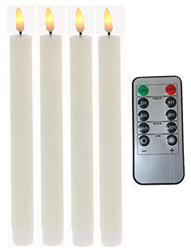 Fachhandel Plus LED Stabkerzen 4er Set mit Timer – Echtwachskerzen 24,5 cm mit 3D Flamme & Fernbedienung – flackernde LED Kerzen für Kerzenhalter von Fachhandel Plus