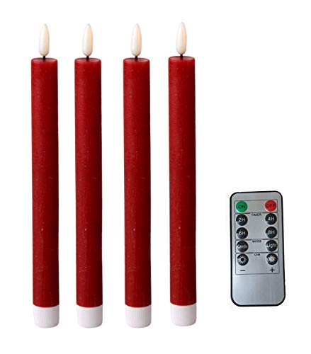 Fachhandel Plus LED Stabkerzen 4er Set mit Timer – Echtwachskerzen 24,5 cm mit 3D Flamme & Fernbedienung – flackernde LED Kerzen für Kerzenhalter von Fachhandel Plus
