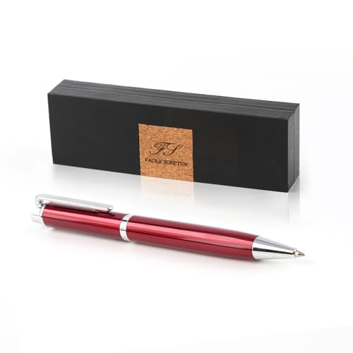 Facile Scriptum | Hochwertiger Premium Dreh-Kugelschreiber aus Metall mit schöner Geschenkbox | Modell Ventus Rot | Strahlend Rot und Silber von Facile Scriptum