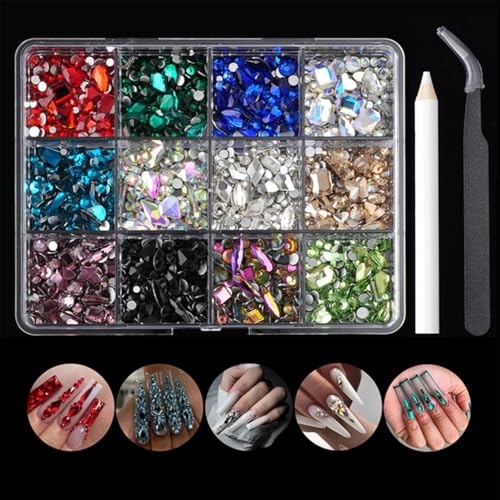 12 Gitter mit flacher Unterseite, Strasssteine, verschiedene Stile, Kristall-Charm, spezielle Nägel, Charm-Nägel, Kunstdekorationen 12 Gitter mit flacher Unterseite, Strasssteine, verschiedene Stile, Kristall-Charm, spezielle Nägel, Charm-Nägel, Kunstdekorationen von FackLOxc