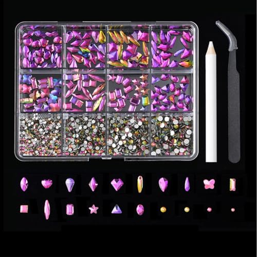 12 Gitter mit flacher Unterseite, Strasssteine, verschiedene Stile, Kristall-Charm, spezielle Nägel, Charm-Nägel, Kunstdekorationen von FackLOxc