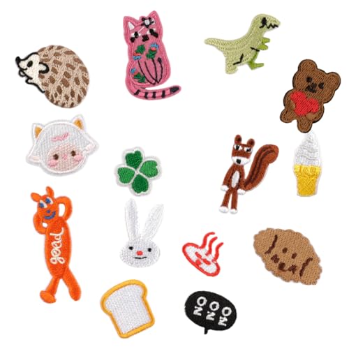 14 PCs Cartoon Gestickte Flecken Katzen Eisen Auf Flecken Reparaturflecken Kaninchen Auf Flecken Für Kleiderbeutel Nähen von FackLOxc