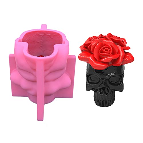 3D-Rosen-Totenkopf-Silikonform, Epoxidharz, Gips, Stifthalter, Halloween-Dekoration für die Herstellung 3D-Rosen-Totenkopf-Silikonform, Epoxidharz, Gips, Stifthalter, Halloween-Dekoration für die Herstellung von FackLOxc