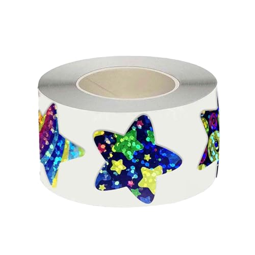 FackLOxc 500 Stück/Rolle Sternenhimmel, bunte Sterne, runde Aufkleber, selbstklebende Glitzer-Etiketten, Rolle für Belohnungstafeln, Kinder, Lehrer, Bastelaufkleber FackLOxc 500 Stück/Rolle Sternenhimmel, bunte Sterne, runde Aufkleber, selbstklebende Glitzer-Etiketten, Rolle für Belohnungstafeln, Kinder, Lehrer, Bastelaufkleber von FackLOxc