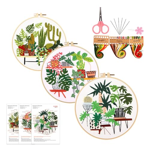 FackLOxc 3 Sets Blatt- und Blumen-Stickset mit Anleitung für Erwachsene und Anfänger, Stickset mit Muster und Anleitung (evtl. nicht in deutscher Sprache) von FackLOxc