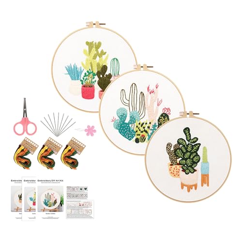 FackLOxc 3 Sets Blatt- und Blumen-Stickset mit Anleitung für Erwachsene und Anfänger, Stickset mit Muster und Anleitung (evtl. nicht in deutscher Sprache) von FackLOxc
