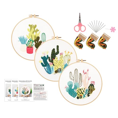 FackLOxc 3 Sets Blatt- und Blumen-Stickset mit Anleitung für Erwachsene und Anfänger, Stickset mit Muster und Anleitung (evtl. nicht in deutscher Sprache) von FackLOxc