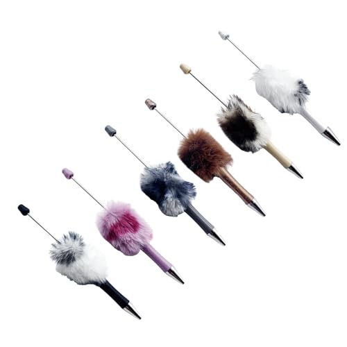 FackLOxc 6 x Plüsch-Kugelschreiber, Perlenstift, glattes Schreiben, Leopardenmuster, Perlen, Stift für Schüler von FackLOxc