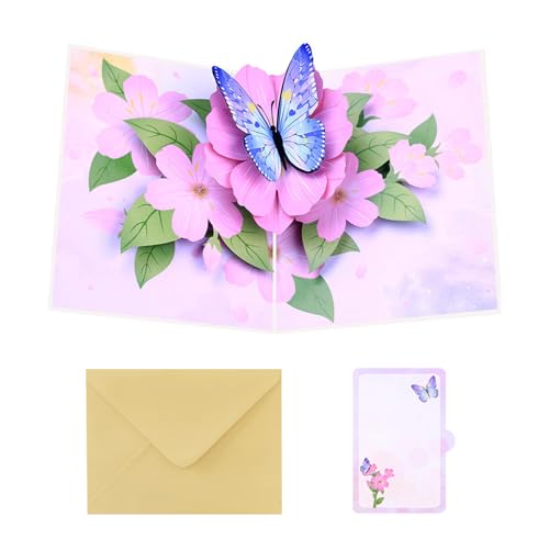 FackLOxc Einzigartige 3D Geburtstagskarte Mit Farbenfrohen Schmetterlingen Und Blumen Handgefertigte Grußkarte Mit Umschlag Jubiläumsgeschenk von FackLOxc