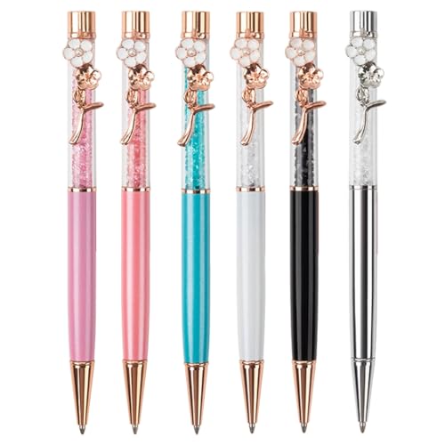 FackLOxc Kristall-Kugelschreiber mit Blumenstift, Clip, Signierstift, glattes Schreiben, für Frauen, Mädchen, Studenten, 6 Stück von FackLOxc
