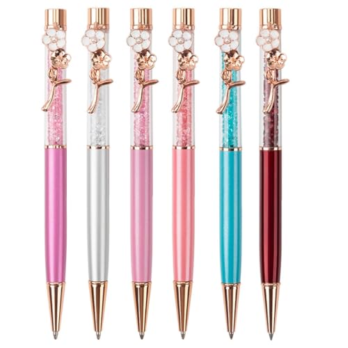 FackLOxc Kristall-Kugelschreiber mit Blumenstift, Clip, Signierstift, glattes Schreiben, für Frauen, Mädchen, Studenten, 6 Stück von FackLOxc