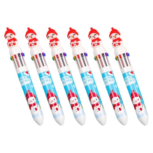 FackLOxc Kugelschreiber, Cartoon-Weihnachts-Kugelschreiber, 10-in-1, mehrfarbig, Kugelschreiber, Büro, Schulbedarf für Studenten, 6 Stück von FackLOxc