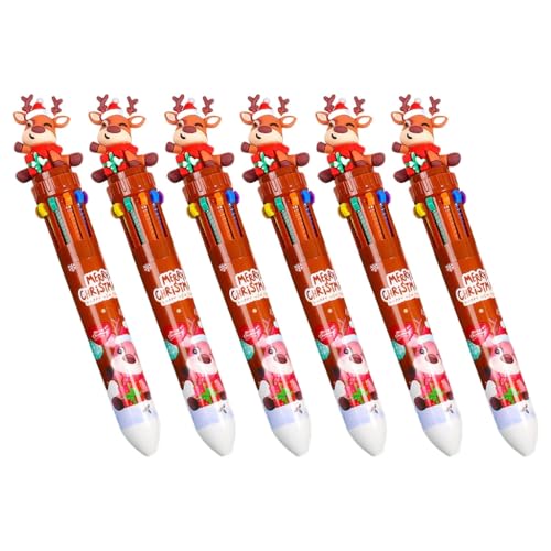 FackLOxc Kugelschreiber, Cartoon-Weihnachts-Kugelschreiber, 10-in-1, mehrfarbig, Kugelschreiber, Büro, Schulbedarf für Studenten, 6 Stück von FackLOxc