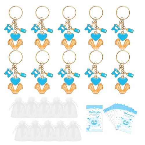 FackLOxc Schlüsselanhänger für Babypartys, Partyzubehör, Fußabdruck, Schlüsselanhänger-Set mit Organzabeuteln und Dankeskarte für Party-Dekorationen, blau, 10 piece set FackLOxc Schlüsselanhänger für Babypartys, Partyzubehör, Fußabdruck, Schlüsselanhänger-Set mit Organzabeuteln und Dankeskarte für Party-Dekorationen, blau, 10 piece set von FackLOxc