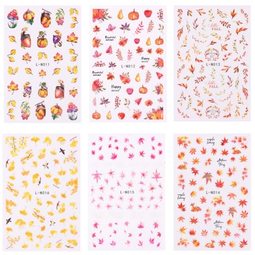 Herbstsaison Nagelaufkleber, Ahornblätter, Muster, 6 Bögen, Nagelaufkleber für Damen, Kunstverbesserung von FackLOxc