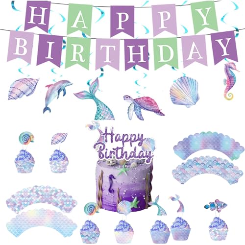 Meerjungfrauen-Partygeschirr-Set für Kindergeburtstage, Papierboxen, Tüten, hängende Wirbel, Banner, Kuchendekoration Meerjungfrauen-Partygeschirr-Set für Kindergeburtstage, Papierboxen, Tüten, hängende Wirbel, Banner, Kuchendekoration von FackLOxc