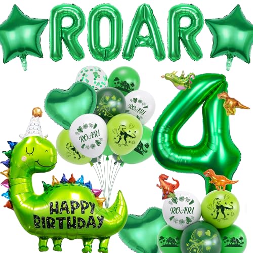 Dinosaurier Geburtstagsdekorationen für Jungen Mädchen - 29 Stück Dino Luftballons Partyzubehör Grün enthalten Nummer Folienballon, Happy Birthday Dekoration für Dinosaurier Dschungel Thema Party (4 Dinosaurier Geburtstagsdekorationen für Jungen Mädchen - 29 Stück Dino Luftballons Partyzubehör Grün enthalten Nummer Folienballon, Happy Birthday Dekoration für Dinosaurier Dschungel Thema Party (4 von FacnyGather