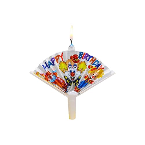 Factorys Fächerförmige Clown-Geburtstagskerze, Wiederverwendbare, neuartige Fan-Geburtstagskerze, lustige Kuchenarrangement-Partykerzen (White, 14.7x1.7cm) von Factorys