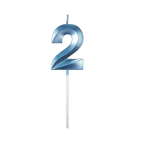 Geburtstag Nummer Kerzen, 3D Geburtstagskerzen mit Zahlen 5 cm Geburtstag für Torte, Tortendek für Jahrestag Partys (Blau, 2) von Factorys
