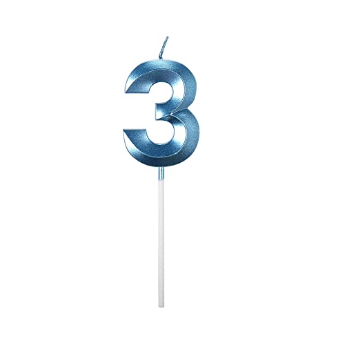 Geburtstag Nummer Kerzen, 3D Geburtstagskerzen mit Zahlen 5 cm Geburtstag für Torte, Tortendeko für Jahrestag Partys (Blau, 3) von Factorys