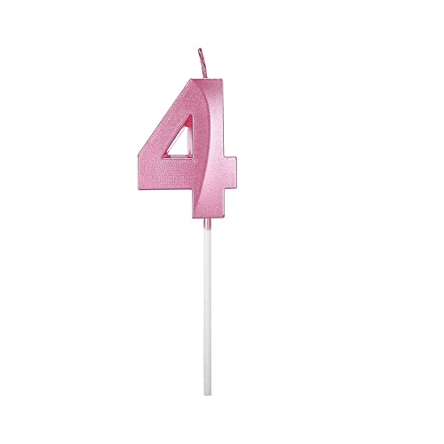 Geburtstag Nummer Kerzen, 3D Geburtstagskerzen mit Zahlen 5 cm Kerzen Zahlen Geburtstag für Torte, Tortendeko Geburtstag mit Kerzen für Geburtstag Jahrestag Partys, Rosa (4) von Factorys