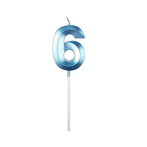 Geburtstag Nummer Kerzen, 3D Geburtstagskerzen mit Zahlen 5 cm Kerzen Zahlen Geburtstag für Torte, Tortendeko Geburtstag mit Kerzen für Geburtstag Jahrestag Partys (Blau, 6) von Factorys