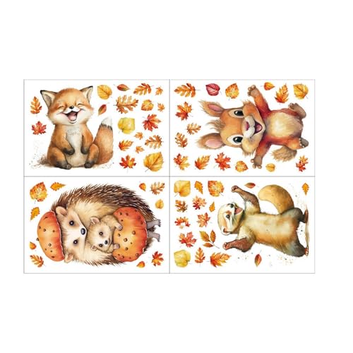Herbst Aufkleber Fenster Aufkleber Deko Erntedank Deko Wald Tier Aufkleber Eichhörnchen Kaninchen Ahornblatt Aufkleber für Schulen, Handwerksgruppen, Party (Klar) von Factorys