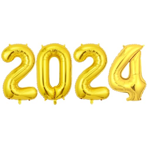 2024 Neujahrsballons | 40-Zoll-Heliumballons mit Ziffern,Multifunktionale glänzende große silberne 2024 Luftballons für die Weihnachtsdekoration Facynde von Facynde