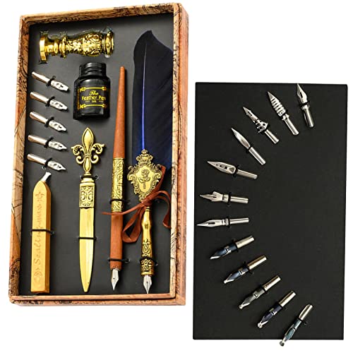 Facynde Feder-Kalligraphie-Stift-Tinten-Set, Vintage Kalligraphie Dip Kit, Tauchstift, Siegelwachs, Siegelstempel, Umschlagwerkzeug, bestes Geschenkset zum Schreiben, Zeichnen, Unterschriften Facynde Feder-Kalligraphie-Stift-Tinten-Set, Vintage Kalligraphie Dip Kit, Tauchstift, Siegelwachs, Siegelstempel, Umschlagwerkzeug, bestes Geschenkset zum Schreiben, Zeichnen, Unterschriften von Facynde