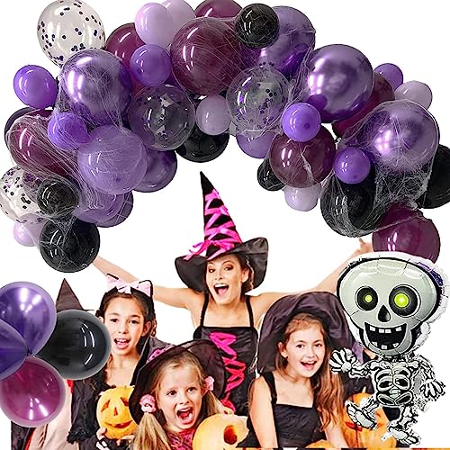 Facynde Halloween-Ballonbogen-Set, Spinnennetz-Zubehör, lila schwarze Dekorationen, Totenkopf-Spinnennetz-Luftballons Facynde Halloween-Ballonbogen-Set, Spinnennetz-Zubehör, lila schwarze Dekorationen, Totenkopf-Spinnennetz-Luftballons von Facynde