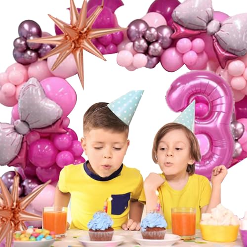 Facynde Rosa Geburtstagsdekorationen, rosa Latexballons-Set,Rosa Schleife-Zahlen-Partyballons | Rosa Metall- und Rosenschleifenfolie für alles Gute zum Geburtstag, Babyparty, von Facynde