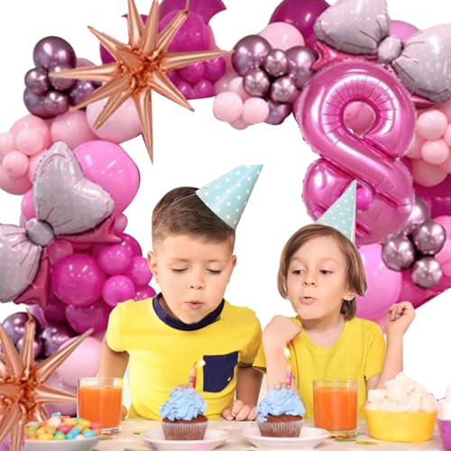 Facynde Rosa Latex-Luftballons-Set, Geburtstags-Luftballons-Dekorationsset | Rosa Schleife-Zahlen-Partyballons,Rosafarbene Rosen-Ballonschleife, Folien-Zahlen-Latex-Luftballons, von Facynde