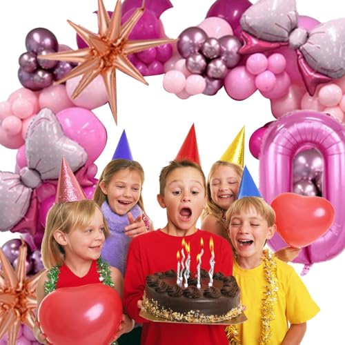 Facynde Rosa Partyballons,Rosa Ballon-Geburtstagsparty-Set,Rosa Schleifen- und Zahlen-Geburtstagsdekorations-Luftballons-Set | Rosafarbene Rosen-Ballonschleife, Folien-Zahlen-Latex-Luftballons, von Facynde